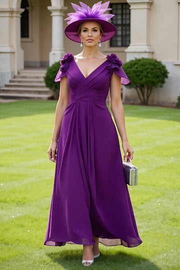 Chiffon A Line Grape Mother of the Bride Dress with 3D Flowers